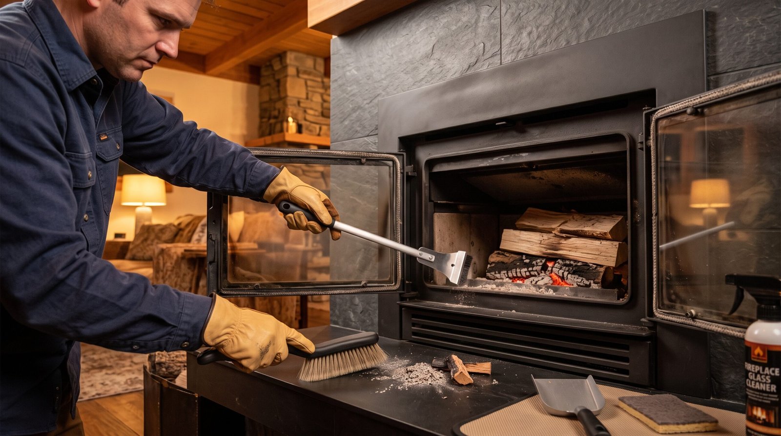 Nettoyage et entretien de la vitre d'un insert de cheminée à bois