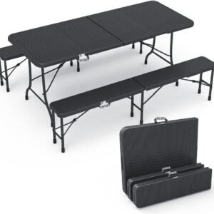 Ensemble Table Pliante et Bancs Pliables Camping 180cm HDPE Style Polyrotin