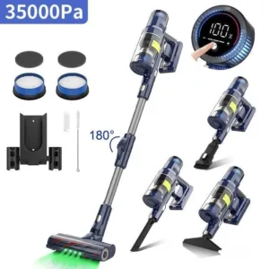 Aspirateur balai sans fil VICSONIC S7 — Moteur sans balai 520 W, aspiration 35 KPa, tube pliable à 180°, éclairage LED vert, détection infrarouge et autonomie jusqu'à 65 minutes