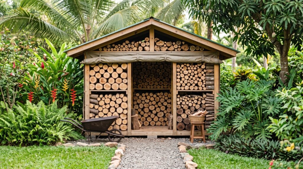 Abri à bois de jardin bien rangé et ventilé