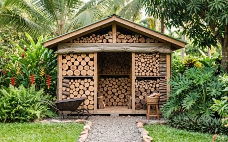 Abri à bois de jardin bien rangé et ventilé